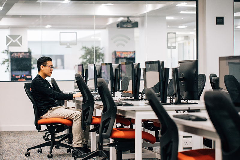 A student using the computer facilities in the Computer Science Building