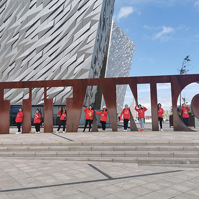 Students at Titanic sign