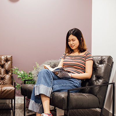 Lu reading in quiet room