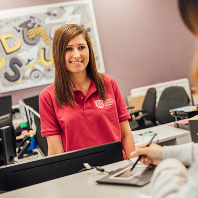 Friendly receptionist at Elms BT2