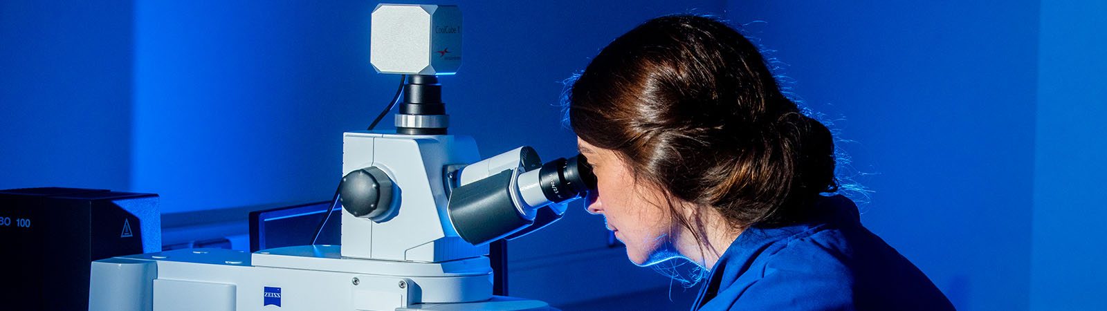 Student looking in a microscope