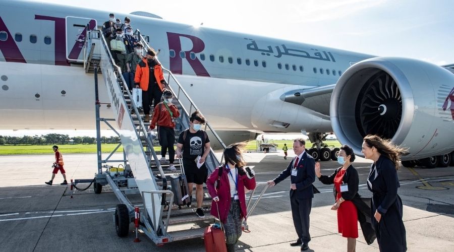 The plane arrives in Belfast