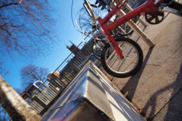 Image shows a bicycle parked outside the Students' Union