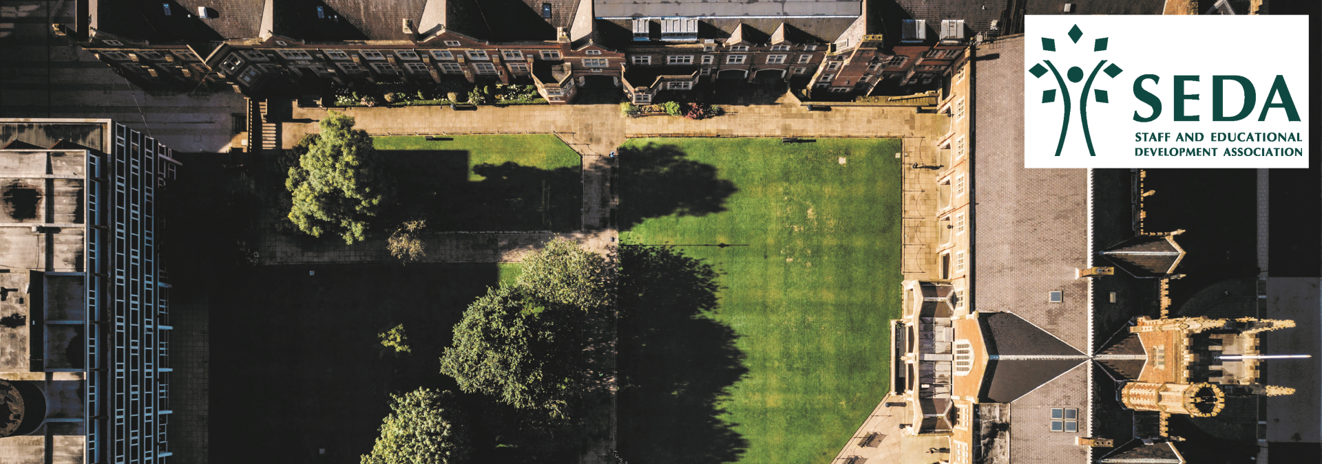 SEDA Staff and Educational Development Association logo on top of Lanyon the quad