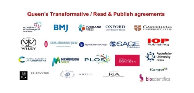 Queen's transformative / read and publish image with publisher logos included