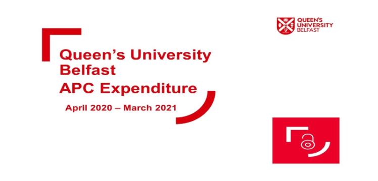 Article Processing Charge expenditure at Queens University Belfast April 2021 to March 2020 image with Queen's logo