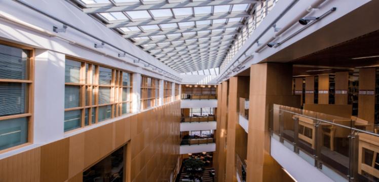 McClay atrium with roof and view from third floor