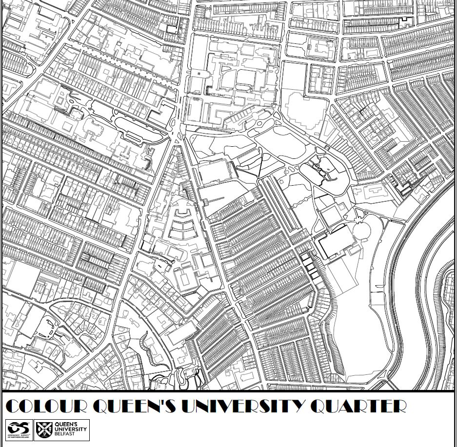 A map of Queen's quarter for colouring.