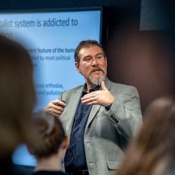 Porfessor John Barry of Queen's University speaking at Real World challenge climate change event