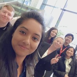 students taking a selfie inside employers premises during work shadowing week