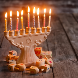Image shows candles lit for Hannukah