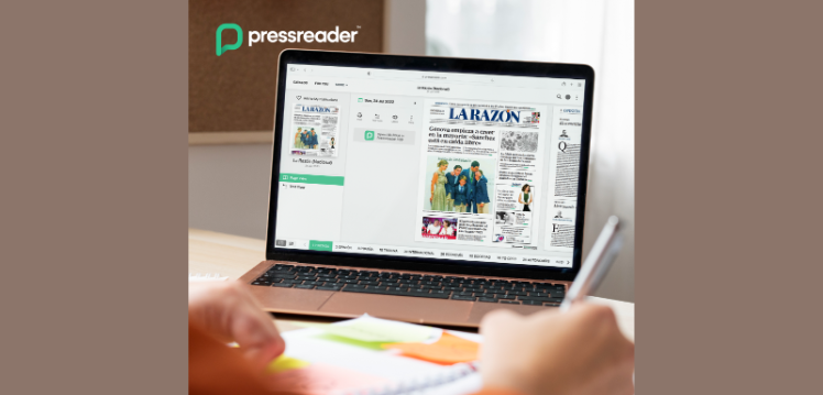 Laptop screen showing the homepage of PressReader