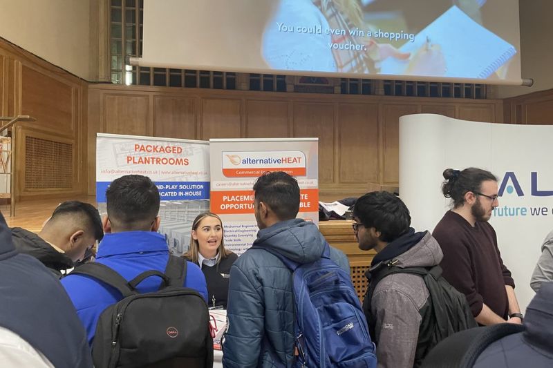 crowd of students at a careers fair