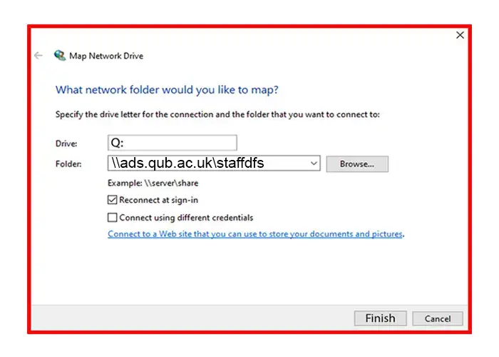 enter the path to a network drive