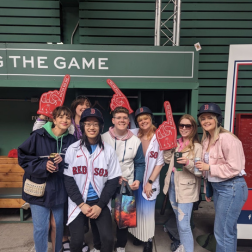 students at a ballgame in Boston