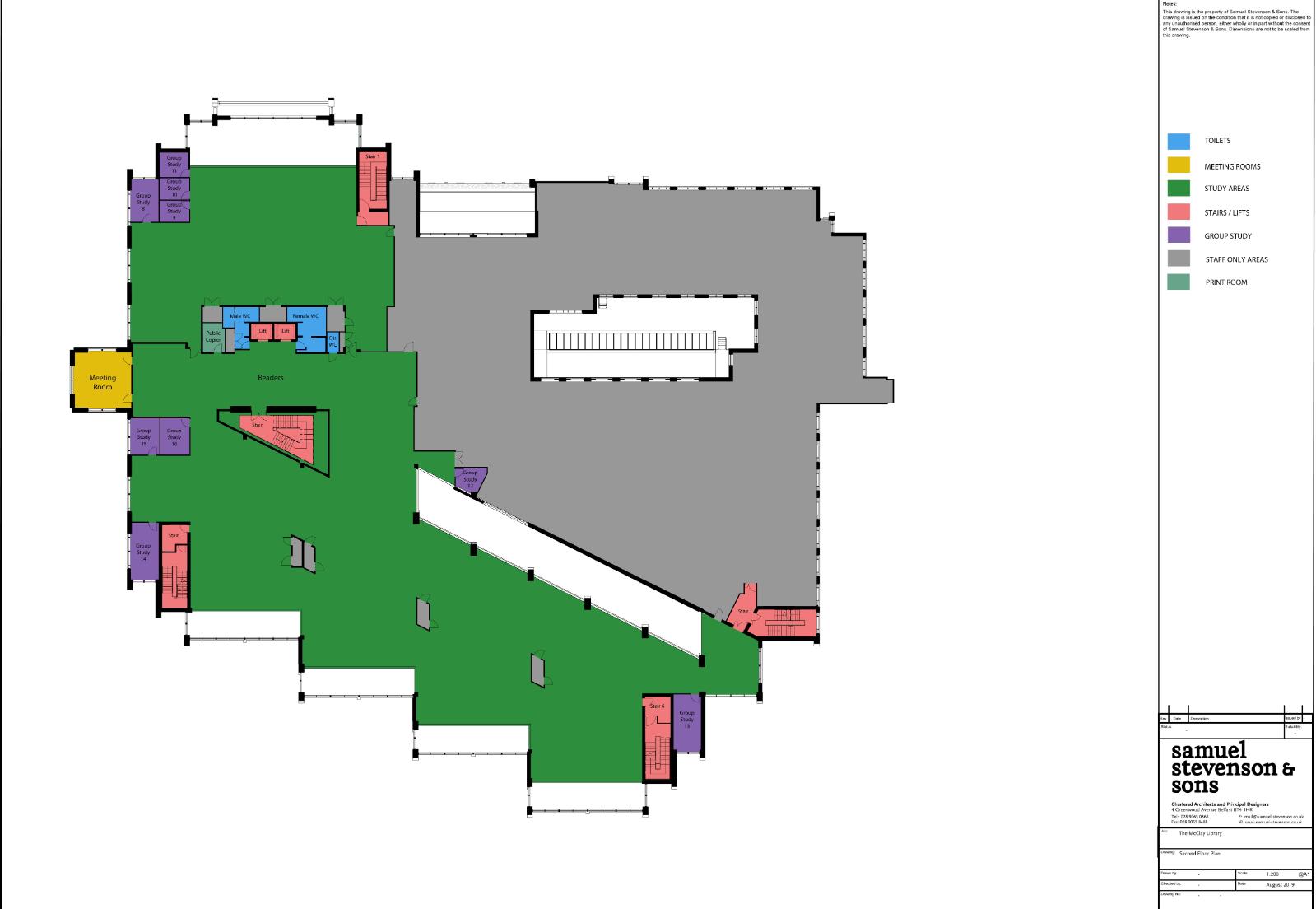 Floor plan of the second floor of the McClay Library