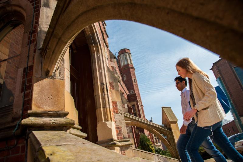 Students under archway