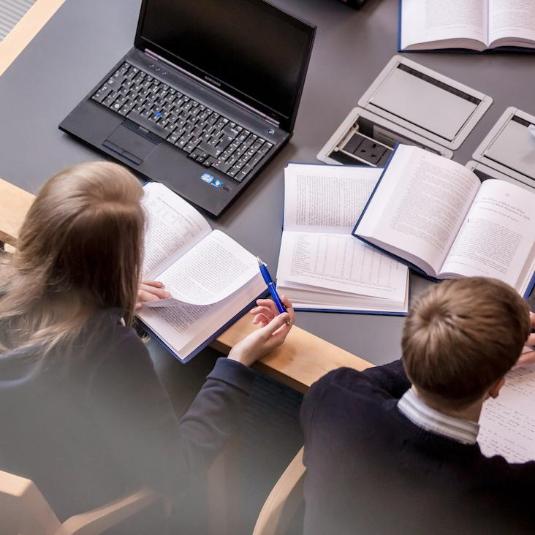 Studying in library