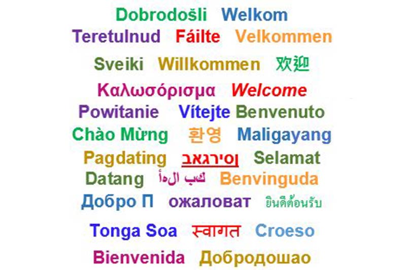 the word hello written in multiple languages and colours