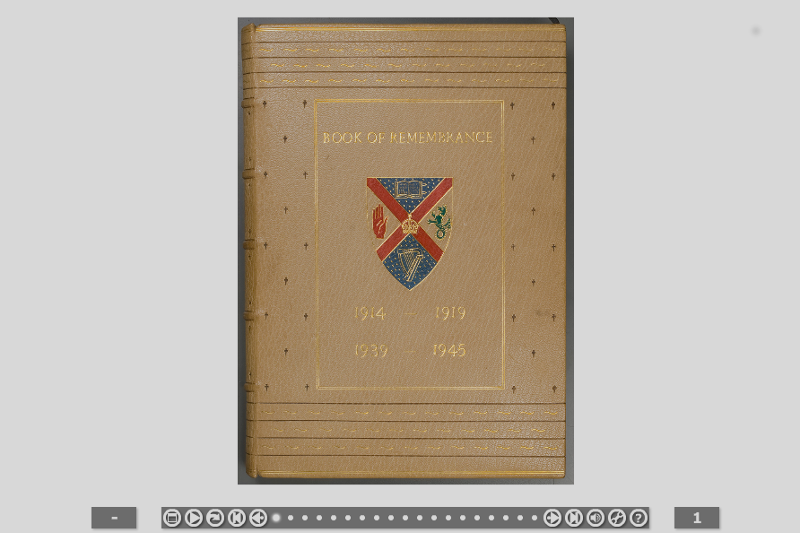Screenshot of the digital copy of the University Archive Book of Remembrance. 