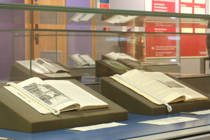 Exhibition case on floor 1 of the McClay Library