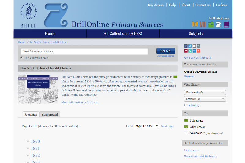 Screenshot of North China Herald database