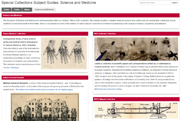 screenshot of Special Collections Subject Guides homepage