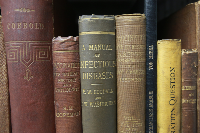 Shelf of books from the Simms Medical Collection