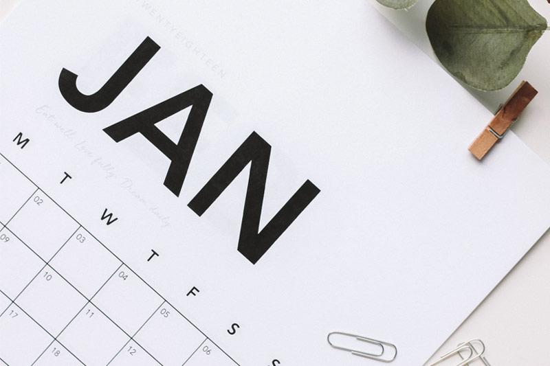 The Month of Jan displayed in Black text on a white Calendar