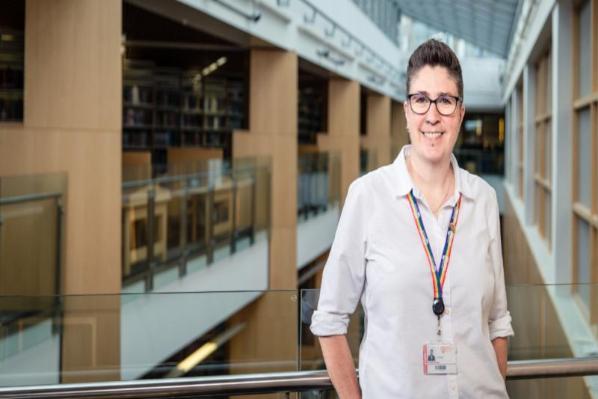 Staff member working in the McClay Library