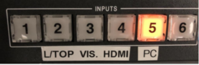 Extron Input buttons, on an extron scaler device in the Learning and Teaching Rooms