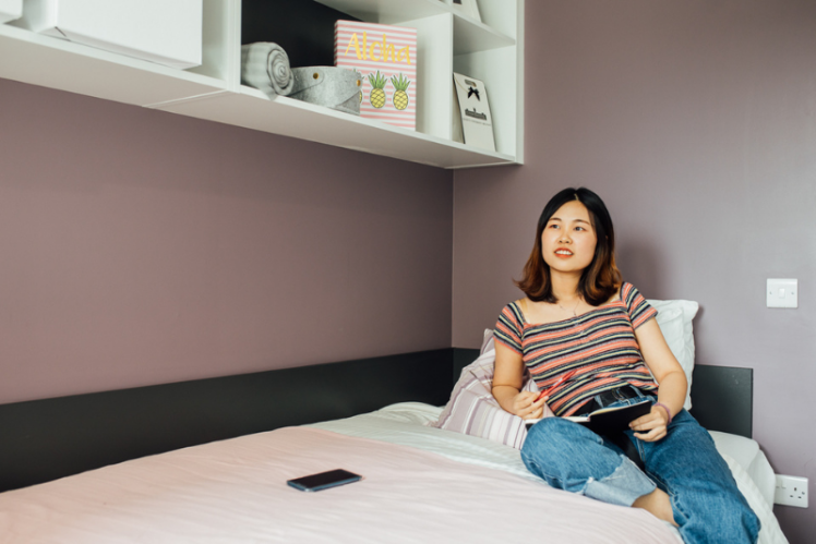 Student in their studio apartment in Elms City Centre Accommodation