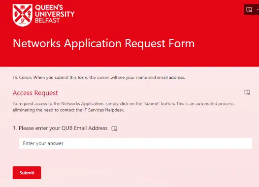 Network application request form