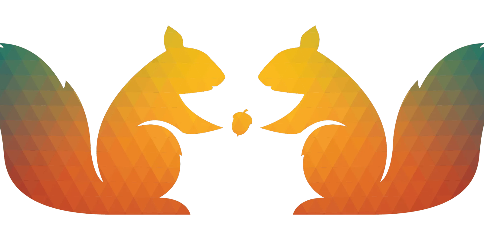 logo, two squirrels facing each other with an acorn between