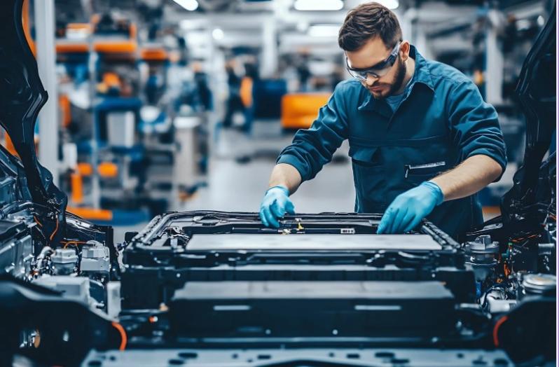 man repairing a car bonnet