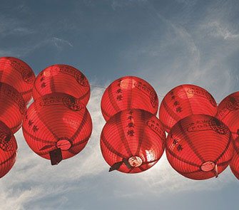 Paper lanterns in the sky