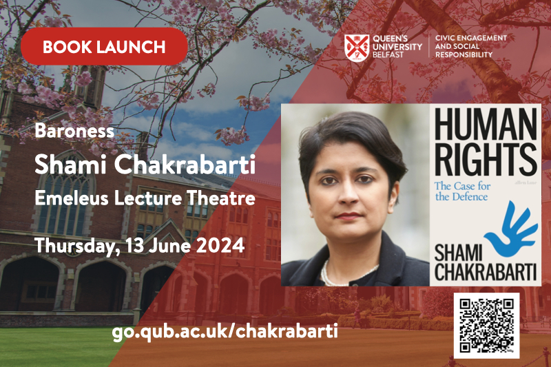Shami Chakrabarti book launch visual; author