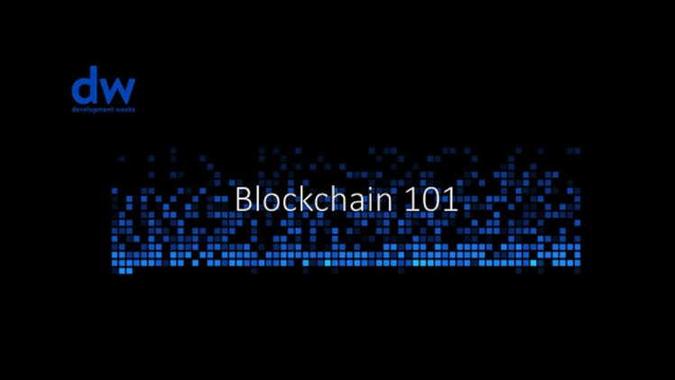 black background blue writing with blockchain 101