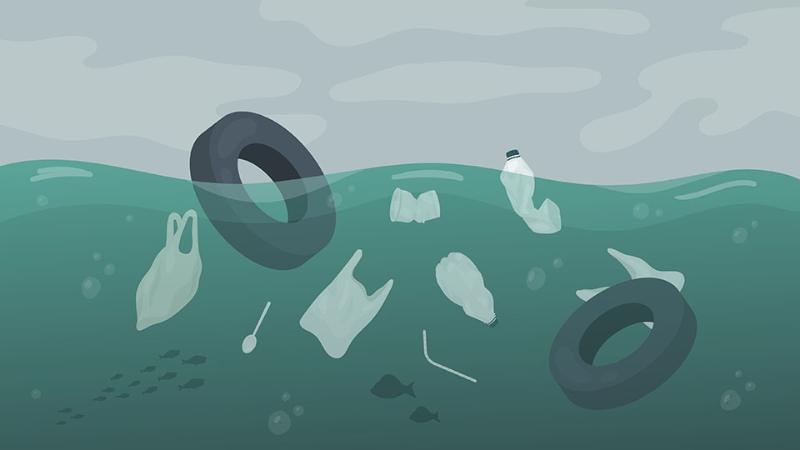 illustration of rubbish in the sea