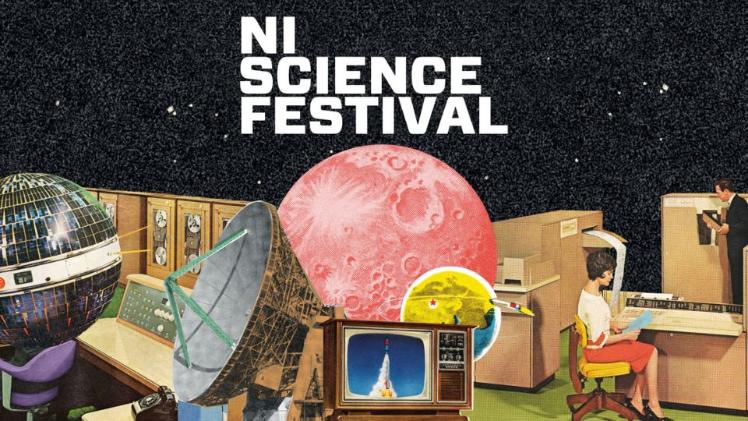 NI Science Festival words on a space themed background