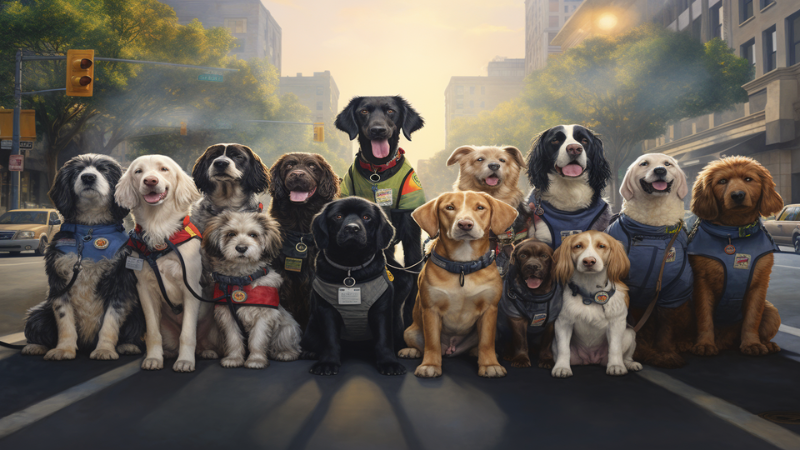Drawing of a group of dogs