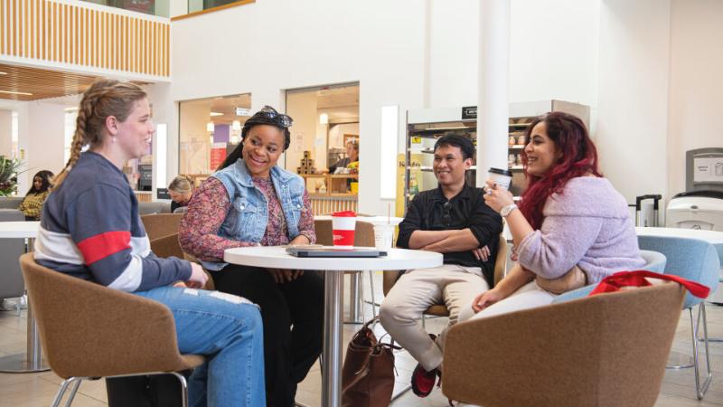 Students talking in Junction cafe