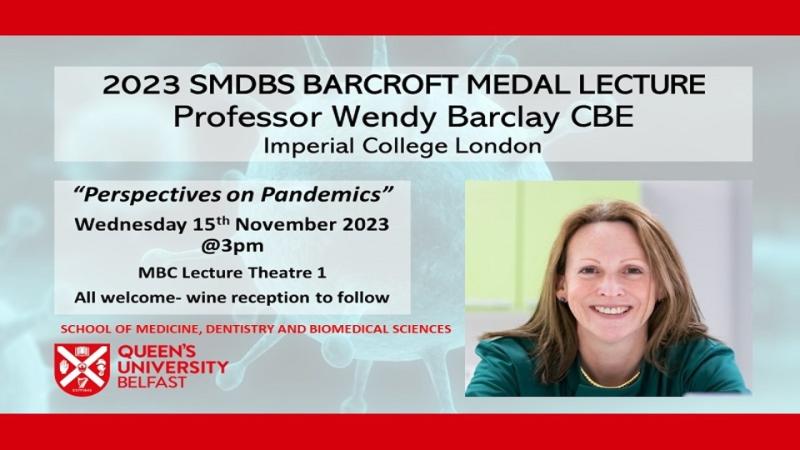 Event banner promoting 2023 annual Barcroft Lecture, with speaker Professor Wendy Barclay,