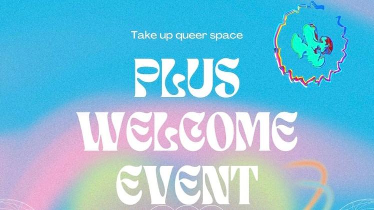 Banner advertising LGBTQ+ welcome event at Queen's