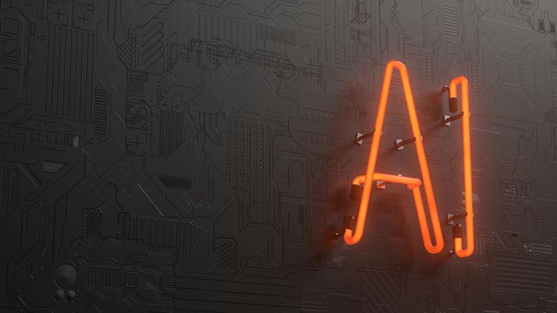 neon letters reading AI