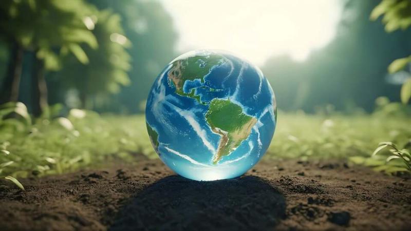 Small model of earth sitting on the ground