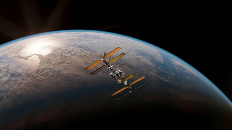 Satellite hovering above earth