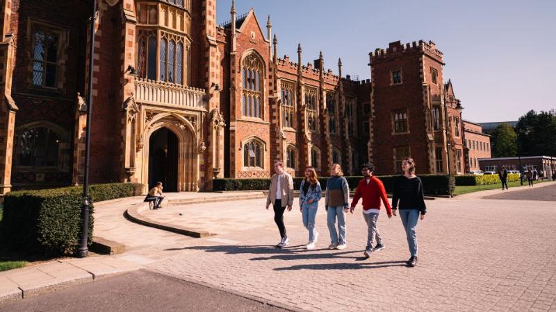 Students walking past the Lanyon