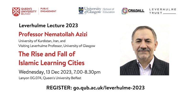 Nematollah Azizi lecture slide, with photo of Prof Azizi, lecture title and registration details