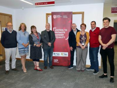 N&M Men's Health Event: (L-R) Dr Ian Banks, Seanna Gray, Dr Karen Galway, Dr Mark Linden (SWAN Champion), Paul O'Kane, Dr Susan Clarke (SWAN Champion), Michael McKenna & Shane O'Donnell (PhD Student)